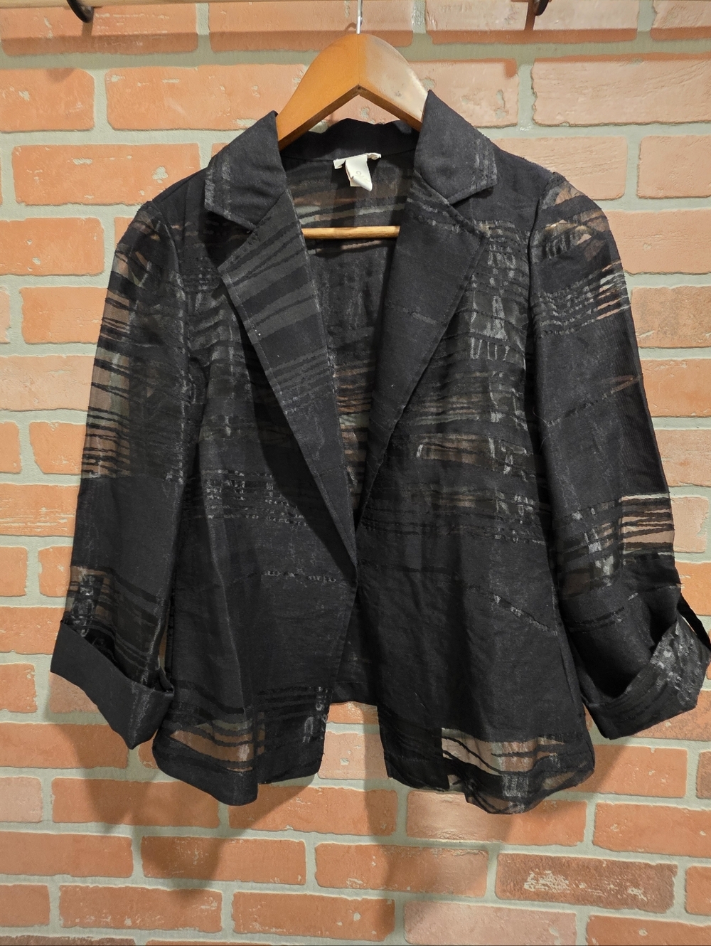 Chico's sheer black striped burnout jacket Size 0.         Sku89